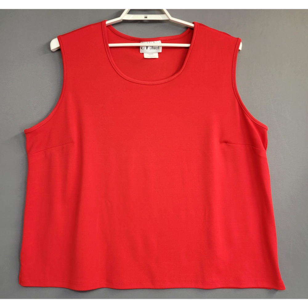 N Touch Tank Top Womens 3X Red Sleeveless Basic Stretch Pullover Scoop Neck Plus
